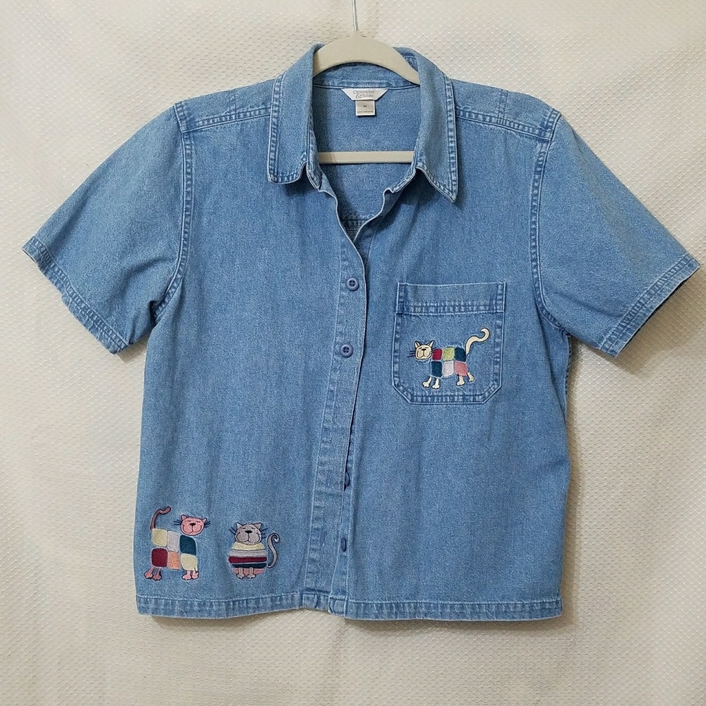Christopher&banks crazy cat lady denim shirt